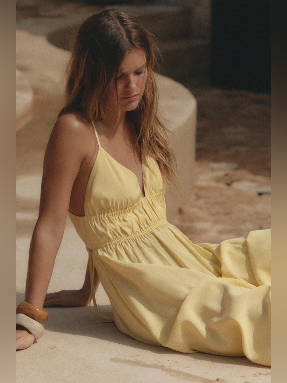Zara Butter Yellow Bohemian Halter Cotton Maxi Dress - Picture 7 of 12